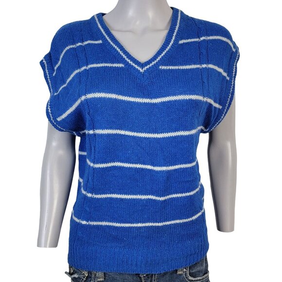 Vintage 80s Angora Silk Sweater Women Medium Retro Stripe Knit Shirt Top Casual - Picture 3 of 14